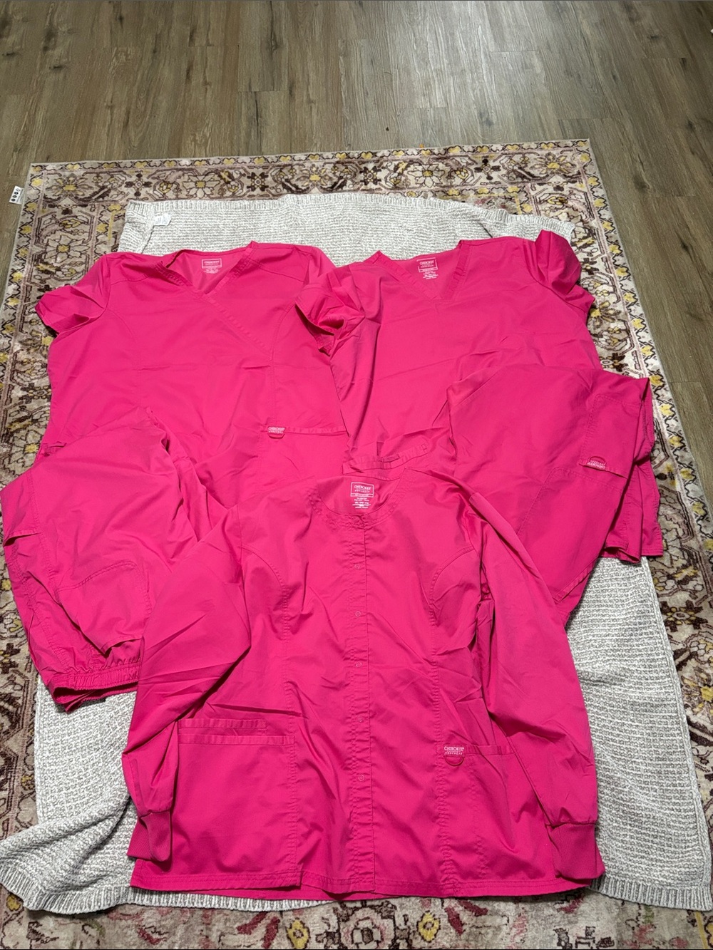 Cherokee Hot Pink Medical Scrub lot 2 tops 2 pants 1 jacket